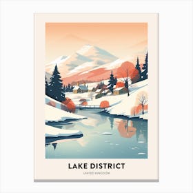 Vintage Winter Travel Poster Lake District United Kingdom 5 Canvas Print