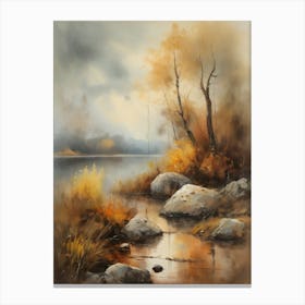 Autumn Lake,Forest Lake, Vintage Oil Painting, Farmhouse Wall Decorations, Antique Landscape, Vintage Landscape Oil Painting.4 Canvas Print