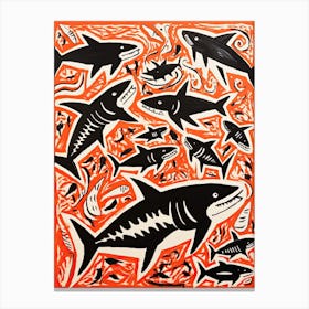 Shark, Woodblock Animal  Drawing 3 Canvas Print