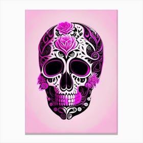 Skull With Intricate Linework Pink Mexican Canvas Print
