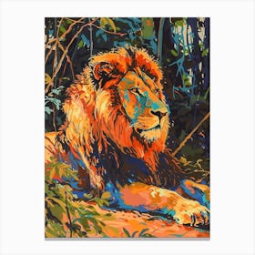 Southwest African Lion Resting In The Sun Fauvist Painting 2 Canvas Print