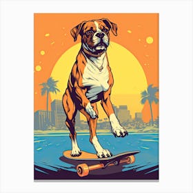 Boxer Dog Skateboarding Illustration 4 Canvas Print