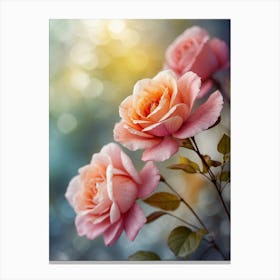 Pink Roses With Bokeh Background Canvas Print