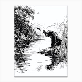 Malayan Sun Bear Catching Fish Ink Illustration 3 Canvas Print