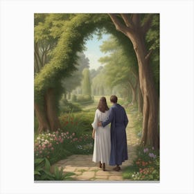 Couple Walking In The Garden Canvas Print