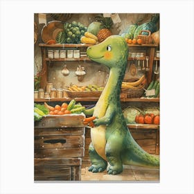 Cute Dinosaur Grocery Shopping Storybook Painting 1 Canvas Print
