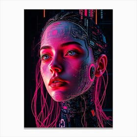 Cyborg Girl - Creative Neon Illustration Canvas Print