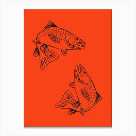 Two Trout On Orange Background.uk Canvas Print