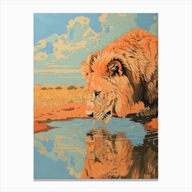 African Lion Relief Illustration Drinking 1 Canvas Print