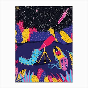 Caterpiller And Beetle Watching A Comet Canvas Print