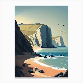 White Cliffs of Dover, England - Retro Landscape Beach and Coastal Theme Travel Poster Canvas Print
