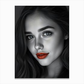 Portrait Of A Girl With Red Lips Canvas Print