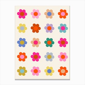 Retro Floral Colorful Flowers Canvas Print