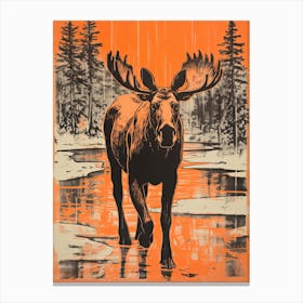 Moose, Woodblock Animal Drawing 3 Canvas Print