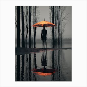 Man With An Umbrella In The Water Canvas Print