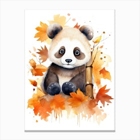 A Panda Watercolour In Autumn Colours 0 Canvas Print