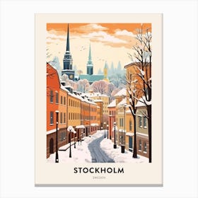 Vintage Winter Travel Poster Stockholm Sweden 3 Canvas Print