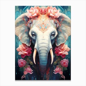 Elephant With Flowers Canvas Print