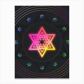 Neon Geometric Glyph in Pink and Yellow Circle Array on Black n.0243 Canvas Print