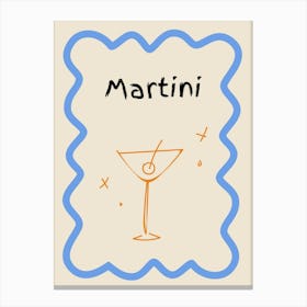 Martini Doodle Poster Blue & Orange Canvas Print