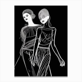 Women Sketch In Black And White Line Art Clear Canvas Print