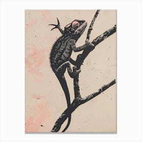 Pink & Black Pygmy Chameleon Block Print Canvas Print