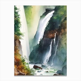 Nohsngithiang Falls, India Water Colour  (1) Canvas Print