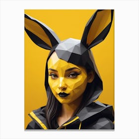 Low Poly Rabbit Girl, Black And Yellow (3) Canvas Print
