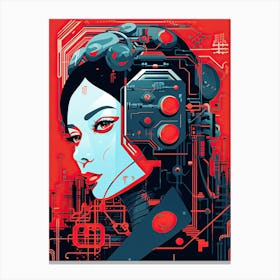 Futuristic Woman, Red Canvas Print