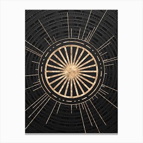 Geometric Glyph Symbol in Gold with Radial Array Lines on Dark Gray n.0146 Canvas Print