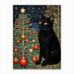 William Morris Black Cat With Christmas Tree Canvas Print