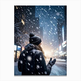 A Magical Winter Scene Layered With A Pattern Of Isolated Snowflakes Caught In A Soft Winter Storm (6) Canvas Print