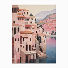 Kotor Montenegro 1 Vintage Pink Travel Illustration Canvas Print