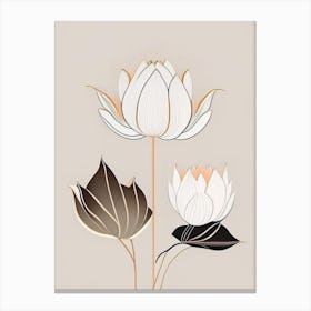 Lotus Flowers In Garden Retro Minimal 4 Canvas Print