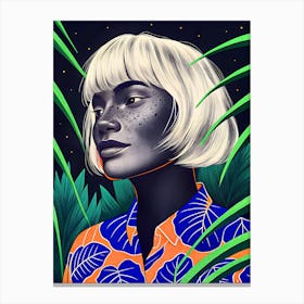 African Woman Girl with Shirt and White Short Hair Canvas Print