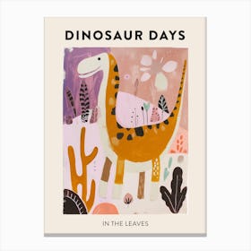 Dinosaur In The Leaves Poster 2 Canvas Print