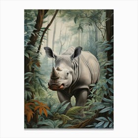 Rhino In The Jungle Realistic Illustration 9 Canvas Print
