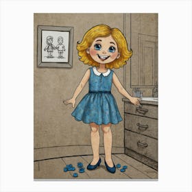 Little Girl In Blue Dress 1 Canvas Print