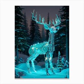 Bioluminescent Firefly With Robotic Features Integrated Into A Whimsical Teal Deer Body Ceramic Tex Canvas Print