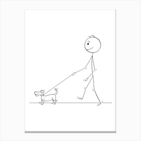 Stick Figure Man Walking A Dog Canvas Print