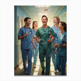 Elated Medical Team Donning Crisp Uniforms Stand Together Holding Stethoscopes Pediatrician Clutchi (3) Stampe su tela