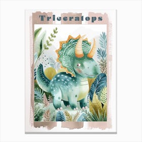 Cute Triceratops Watercolour 2 Poster Canvas Print