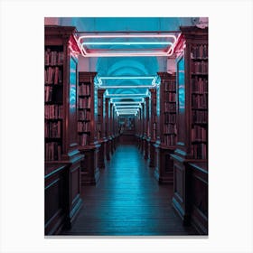 Library At Night, Neon Canvas Print