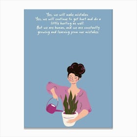 Woman Watering A Plant Canvas Print