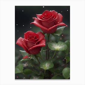 Red Roses At Rainy With Water Droplets Vertical Composition 38 Canvas Print