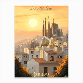 Barcelona, minimalist soft tones palette, watercolor poster Canvas Print