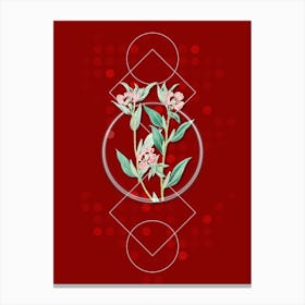 Vintage Long Branched Enothera Botanical with Geometric Line Motif and Dot Pattern Canvas Print