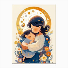 Heartwarming Mother & Child Illustration - Vibrant Canvas Print