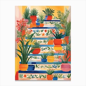 Potted Plants on colorful stairs Canvas Print