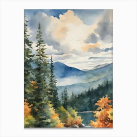 Watercolor Of A Mountain Lake Canvas Print